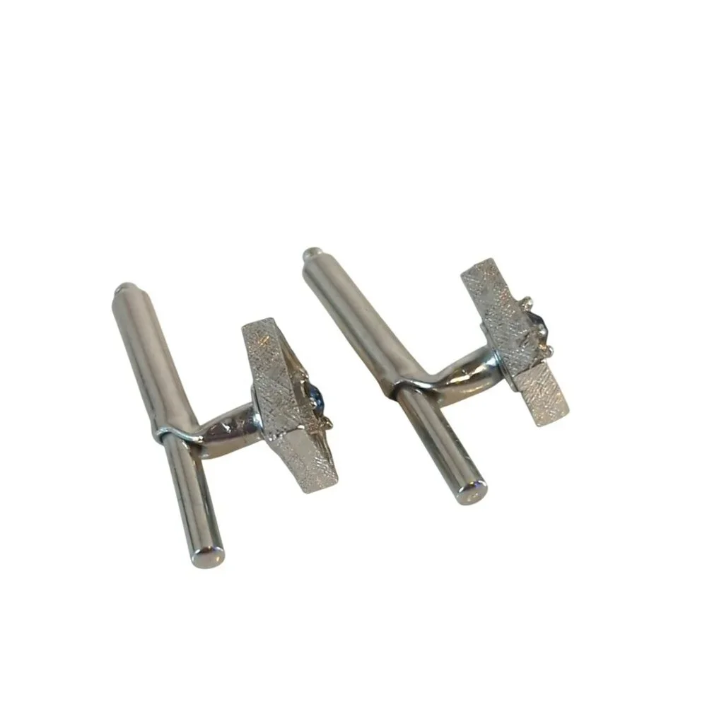 Pair of Vintage Blue Stone Rectangular Silver Tone Shirt Studs